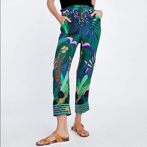 FARM Rio Pants - Farm Rio Anthropologie Tropique Tropical Bird Printed Elastic Waist Pants